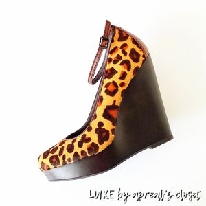 Calvin Klein Calf Hair & Leather Wood Wedge Shoes